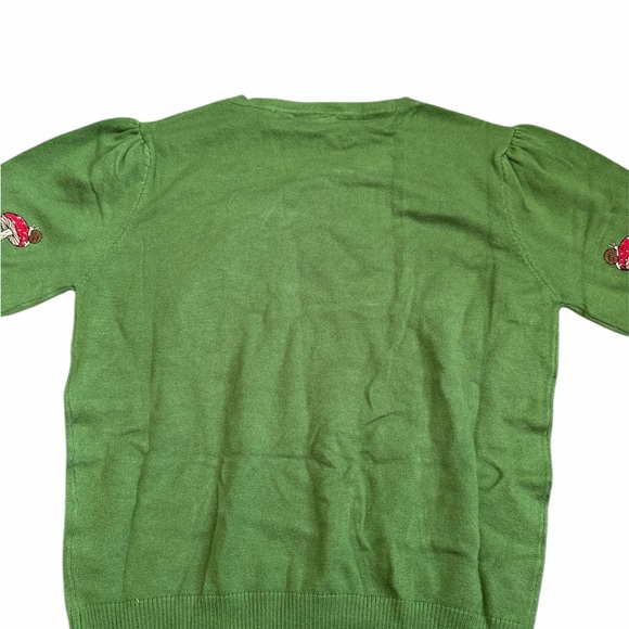 Voodoo Vixen Forest Green Sweater with Red Mushroom Embroidery - Picture 2 of 5
